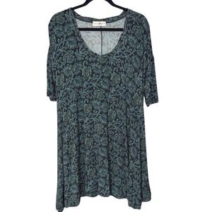 Natural Life Floral Stretchy Dress Black Green Size Small Lagenlook Artsy